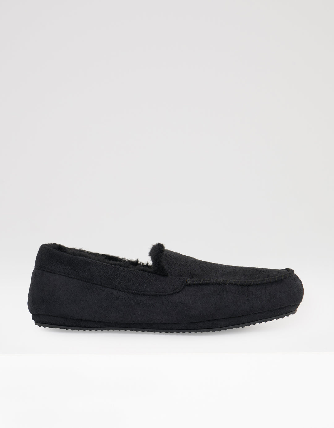Faux Fur Lined Moccasin Slippers in Black