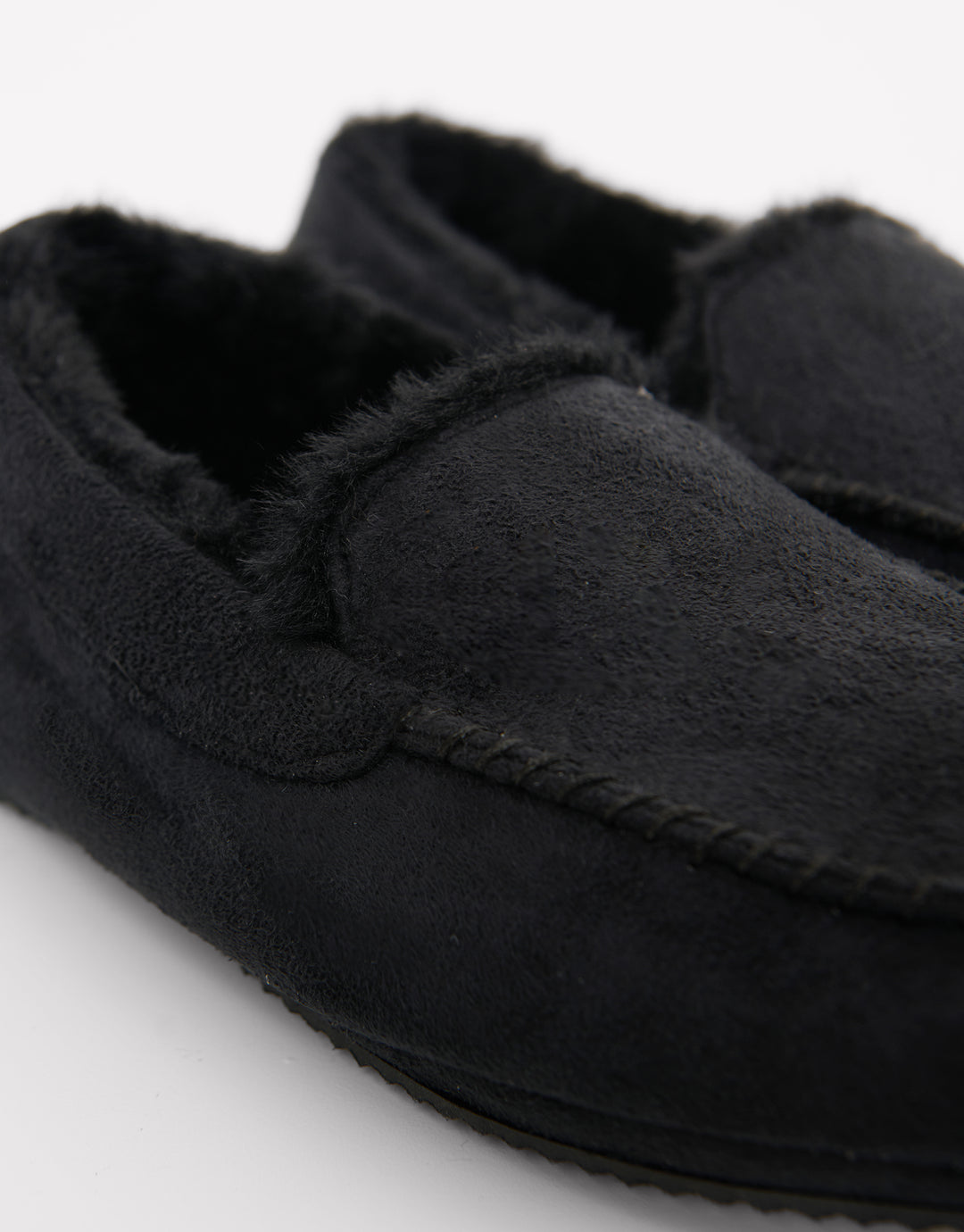 Faux Fur Lined Moccasin Slippers in Black
