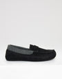 Black Faux Suede Fabric Trim Moccasin Slippers