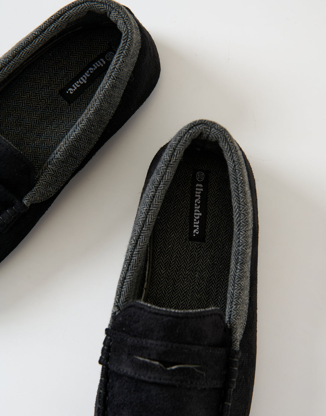 Black Faux Suede Fabric Trim Moccasin Slippers