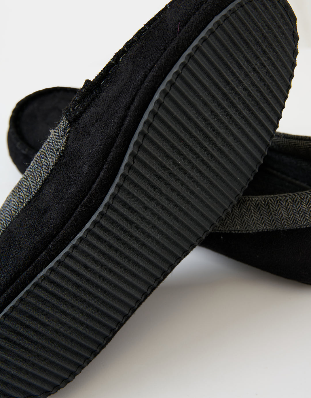 Black Faux Suede Fabric Trim Moccasin Slippers