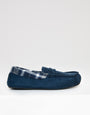 Navy Faux Suede Fabric Trim Moccasin Slippers