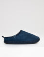 Navy Faux Suede Faux Fur Lined Mule Slippers