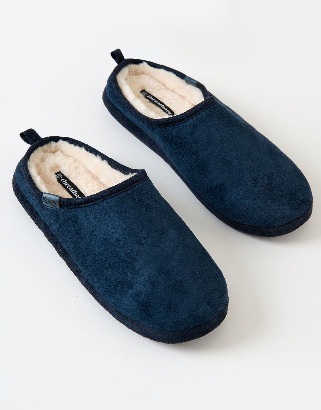 Navy Faux Suede Faux Fur Lined Mule Slippers