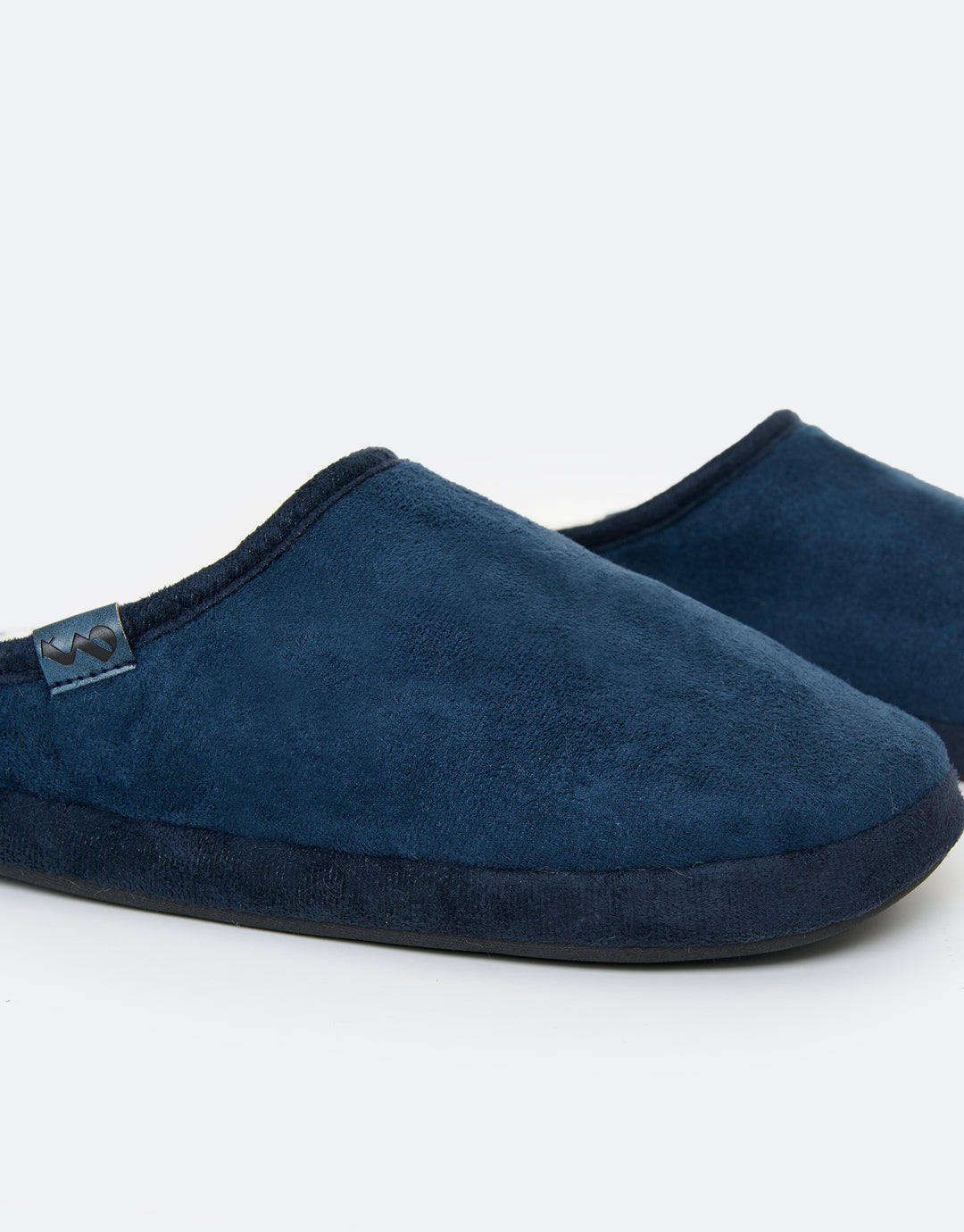 Navy Faux Suede Faux Fur Lined Mule Slippers