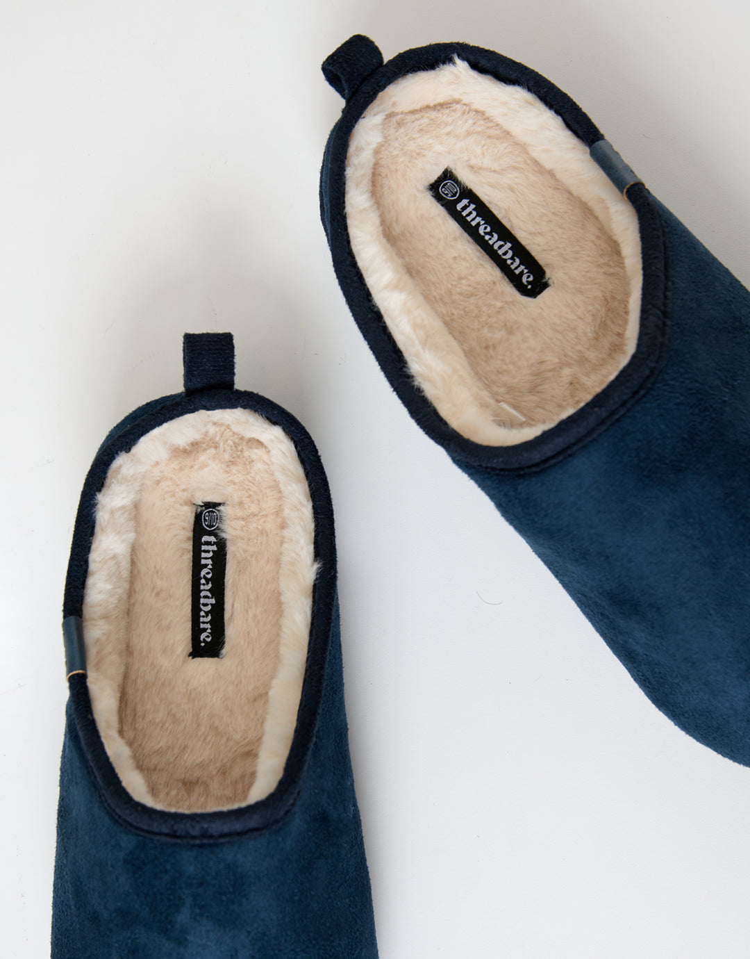 Navy Faux Suede Faux Fur Lined Mule Slippers