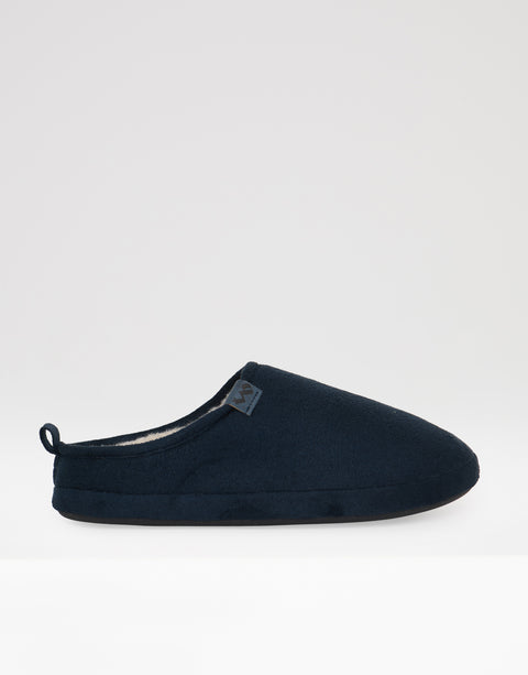Threadbare Faux Suede Faux Fur Lined Mule Slippers in Navy - side view