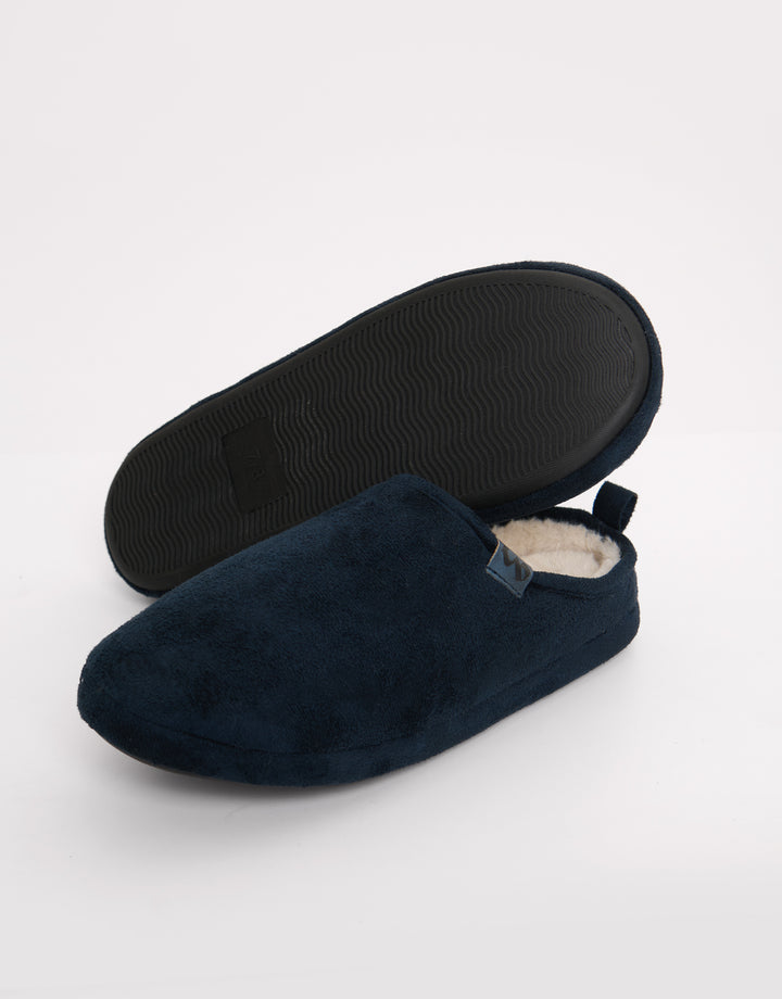 Threadbare Faux Suede Faux Fur Lined Mule Slippers in Navy - sole view