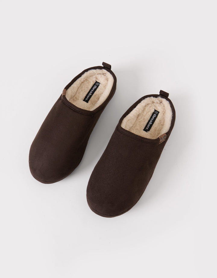 Corduroy Faux Fur Lined Mule Slippers in Navy
