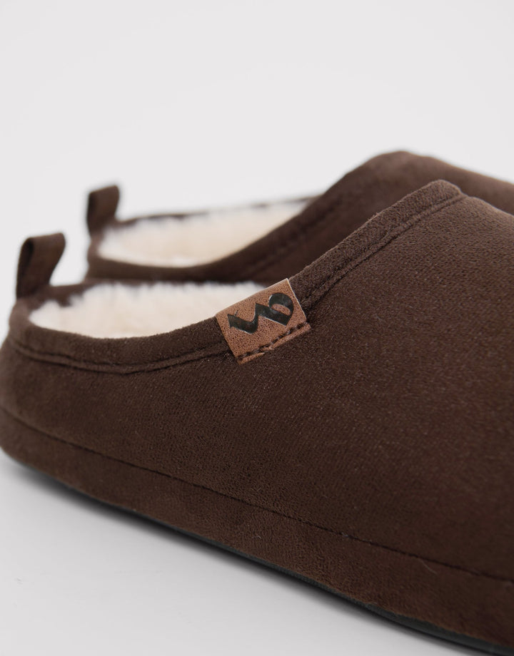 Corduroy Faux Fur Lined Mule Slippers in Navy