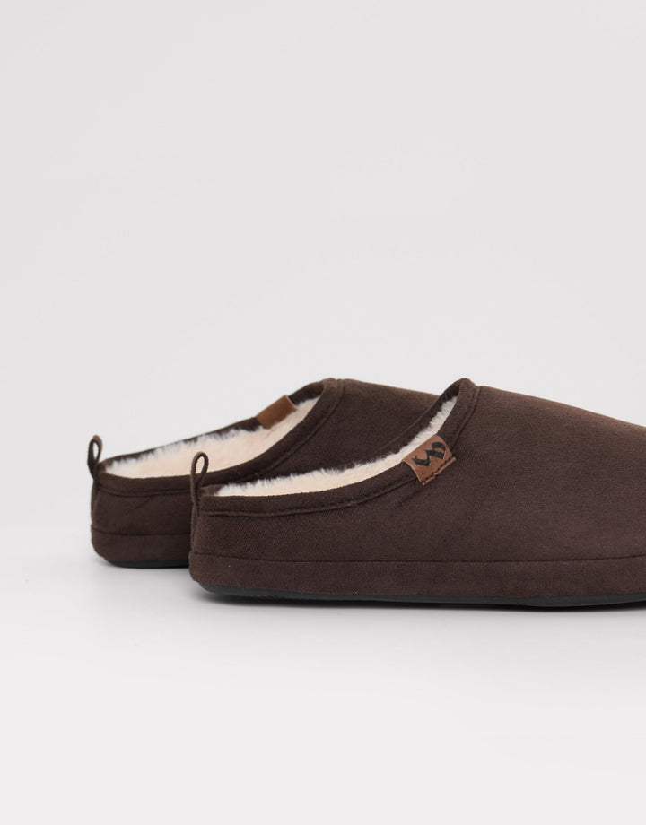 Corduroy Faux Fur Lined Mule Slippers in Navy