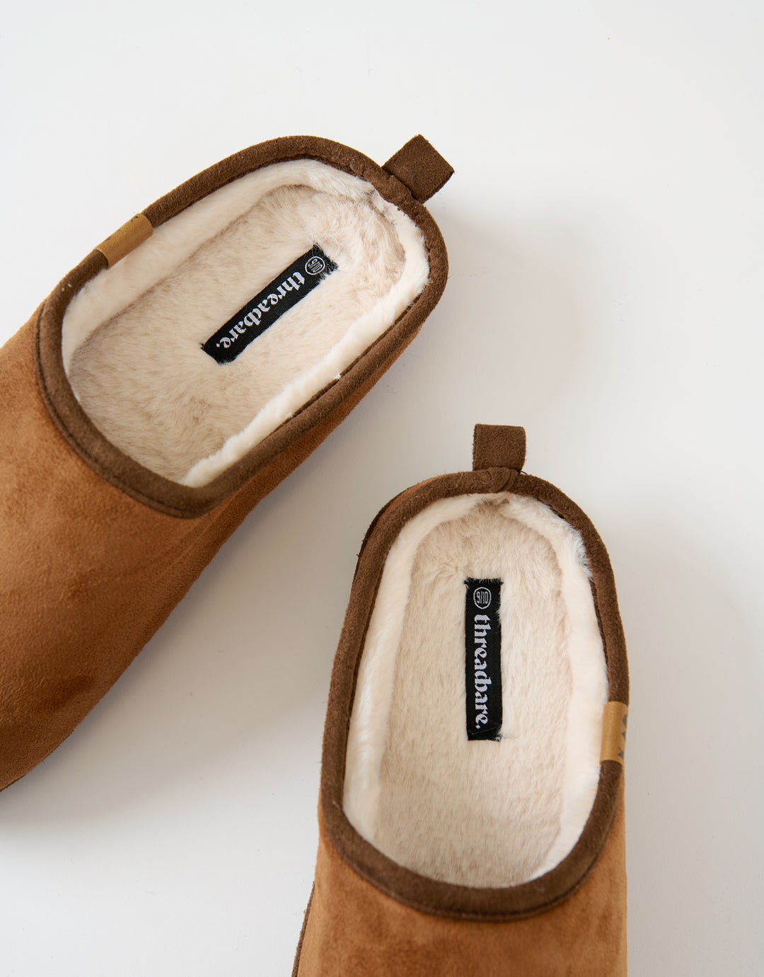 Tan Brown Faux Suede Faux Fur Lined Mule Slippers