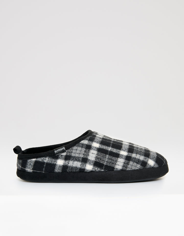 Black Check Faux Fur Lined Mule Slippers