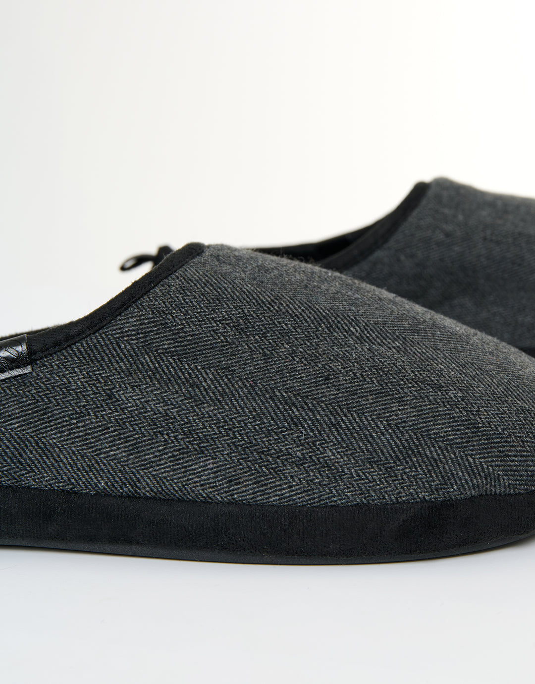 Black Herringbone Faux Fur Lined Mule Slippers