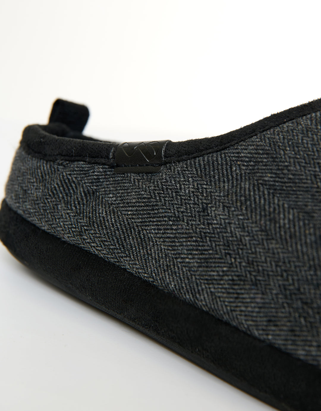 Black Herringbone Faux Fur Lined Mule Slippers