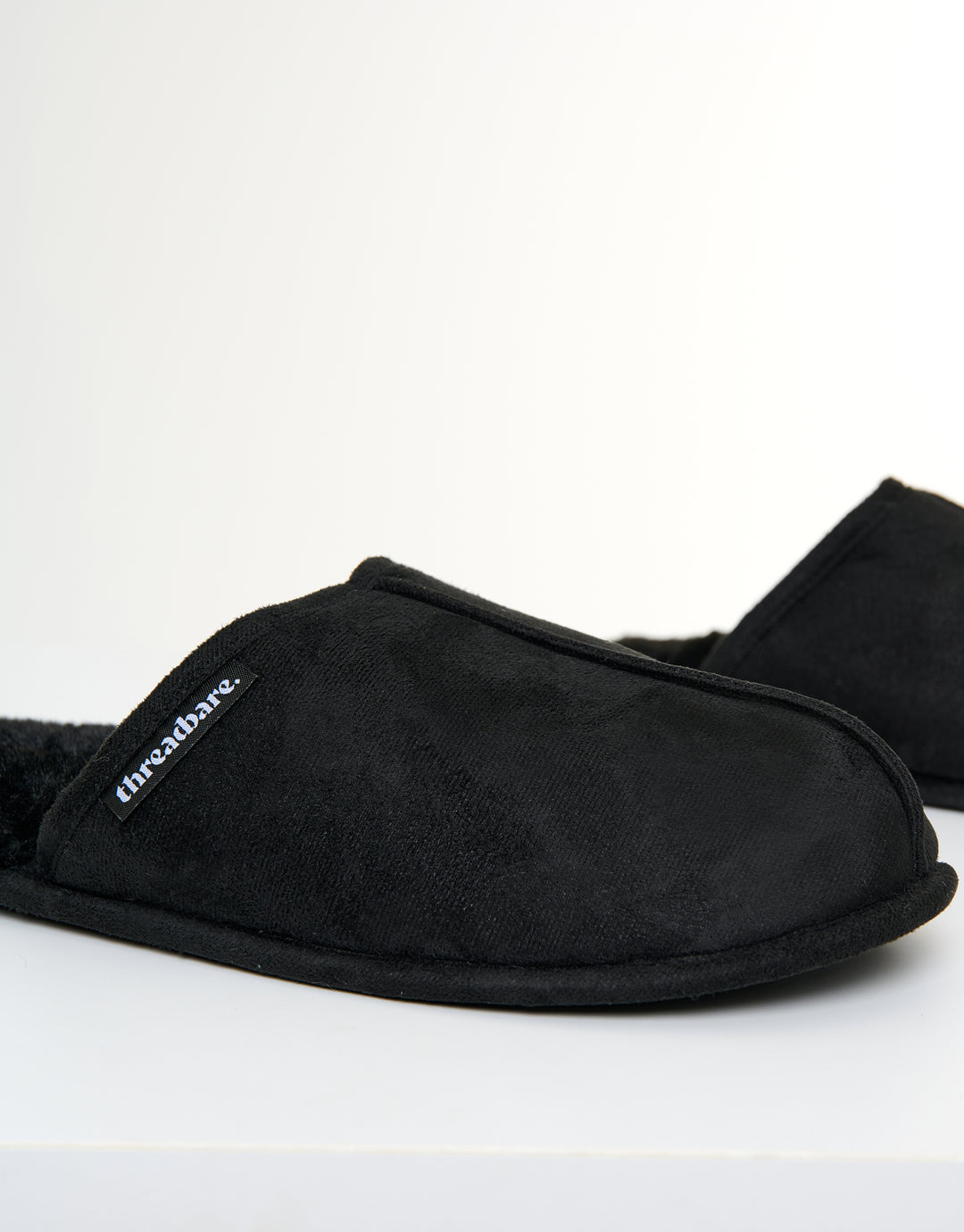 Black Faux Fur Lined Slip On Mule Slippers
