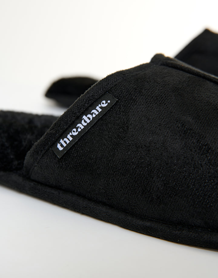 Black Faux Fur Lined Slip On Mule Slippers