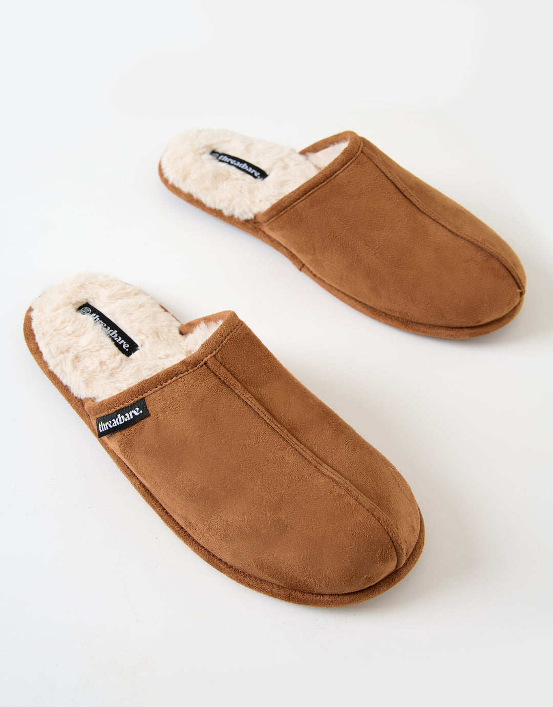Tan Brown Faux Fur Lined Slip On Mule Slippers