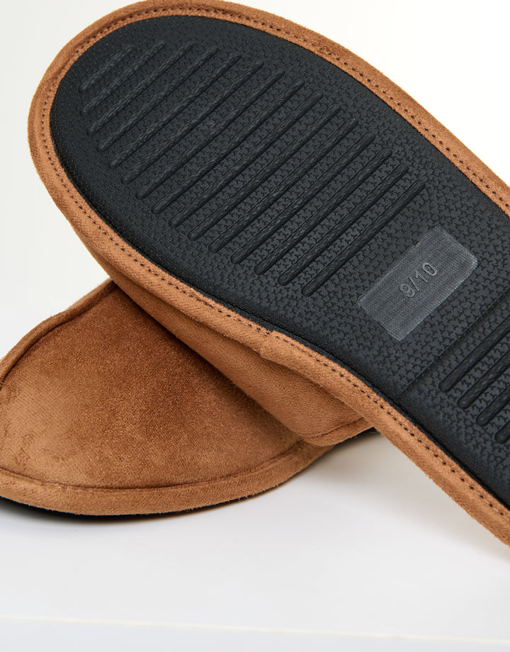 Tan Brown Faux Fur Lined Slip On Mule Slippers