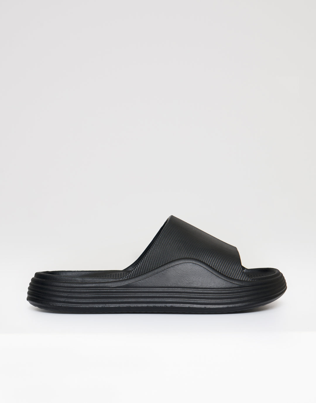 Threadbare Chunky Foam Sliders in Black - side view