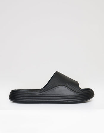 Threadbare Chunky Foam Sliders in Black - side view