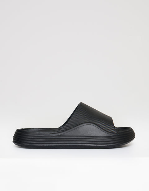 Threadbare Chunky Foam Sliders in Black - side view