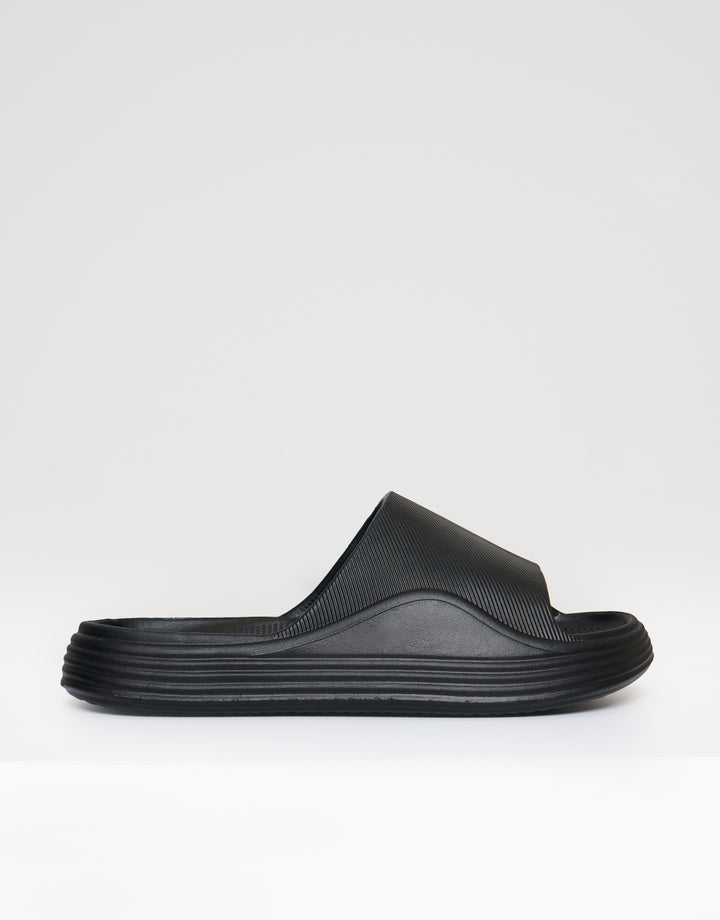 Threadbare Chunky Foam Sliders in Black - side view