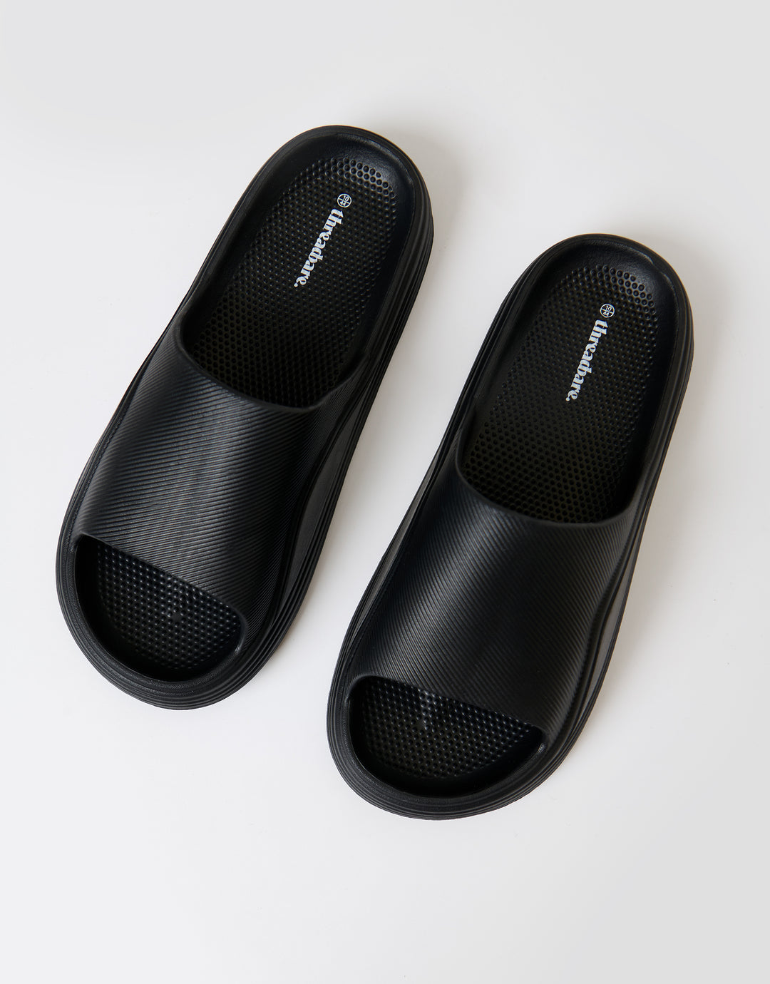 Threadbare Chunky Foam Sliders in Black - top view