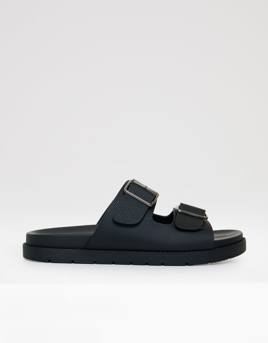 Threadbare Faux Leather Buckle Strap Sandals in Black - side view