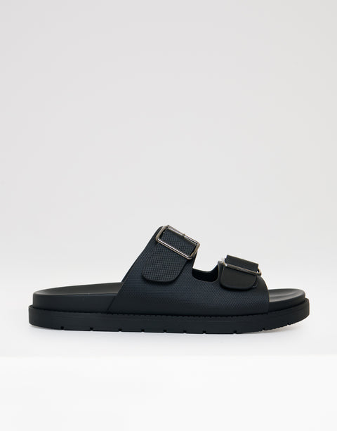 Threadbare Faux Leather Buckle Strap Sandals in Black - side view