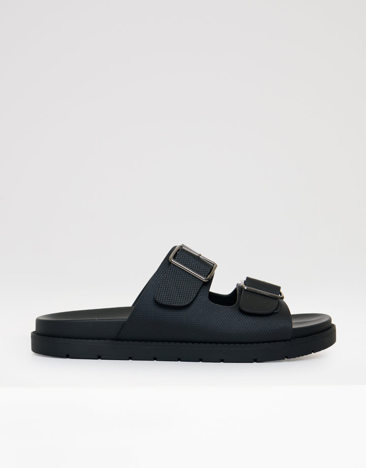 Threadbare Faux Leather Buckle Strap Sandals in Black - side view