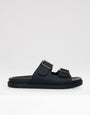 Threadbare Faux Leather Buckle Strap Sandals in Black - side view