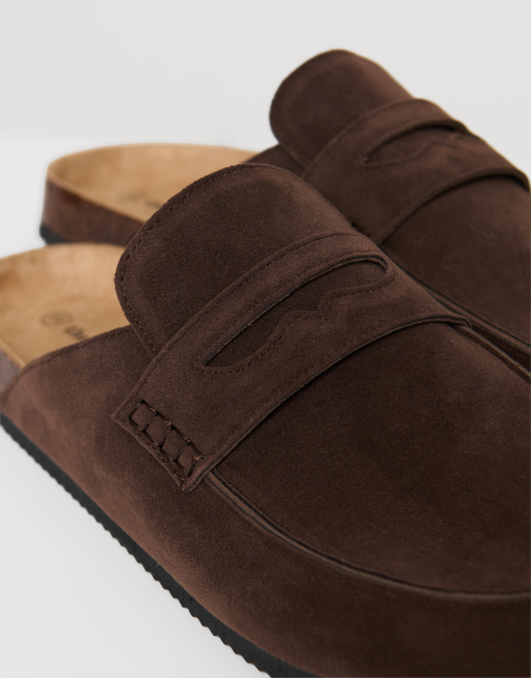 Threadbare Faux Suede Penny Loafer Sandals in Brown - close up