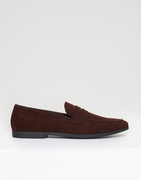 Threadbare Faux Suede Penny Loafers in Brown  - side view