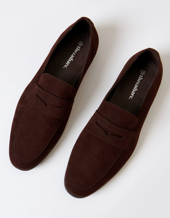 Threadbare Faux Suede Penny Loafers in Brown  - top view