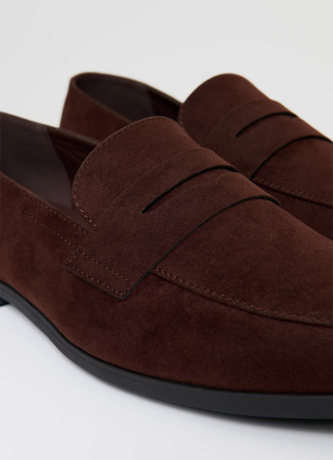 Threadbare Faux Suede Penny Loafers in Brown - close up