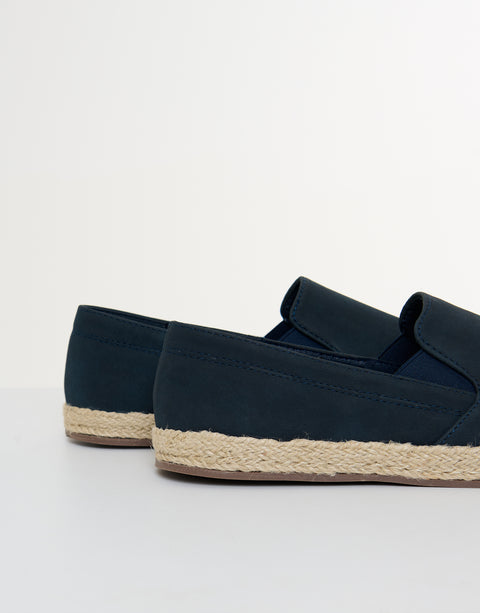 Threadbare Faux Suede Slip On Espadrilles in Navy - side view close up