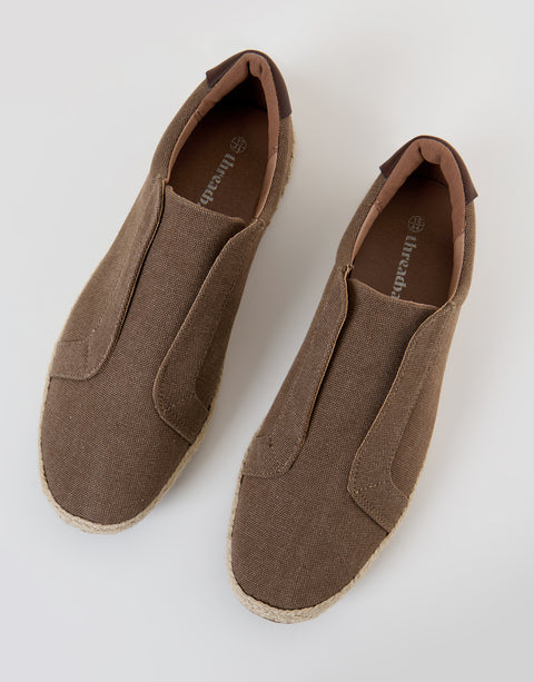 Threadbare Cotton Canvas Slip On Espadrilles in Brown - top view