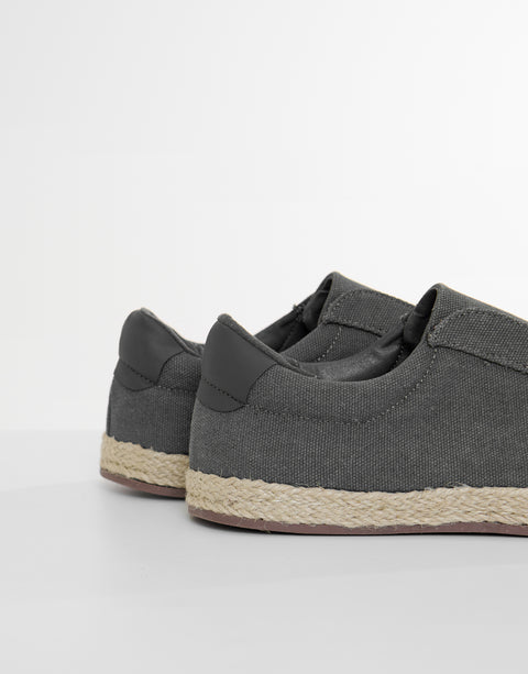 Threadbare Cotton Canvas Slip On Espadrilles in Grey - heel close up
