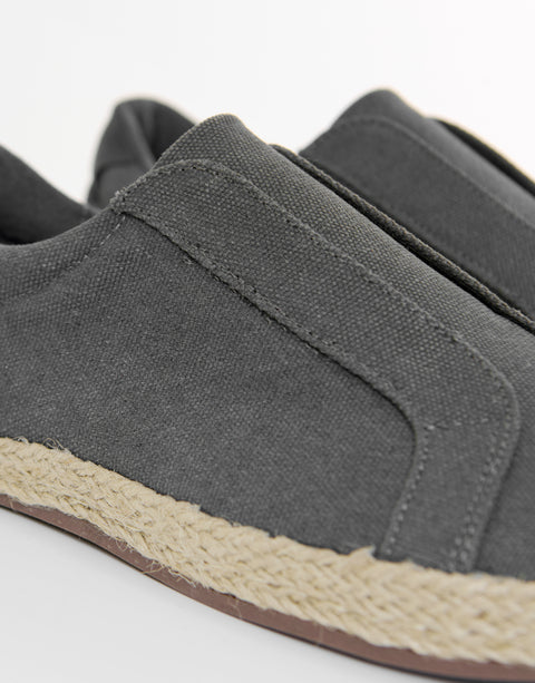Threadbare Cotton Canvas Slip On Espadrilles in Grey - side view close up
