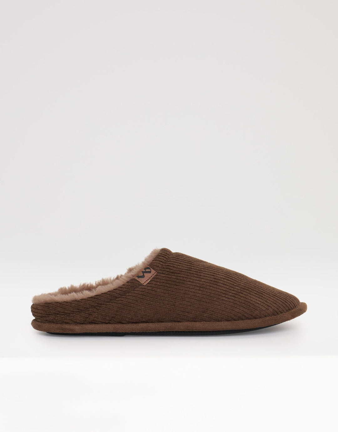 Corduroy Faux Fur Lined Mule Slippers in Brown