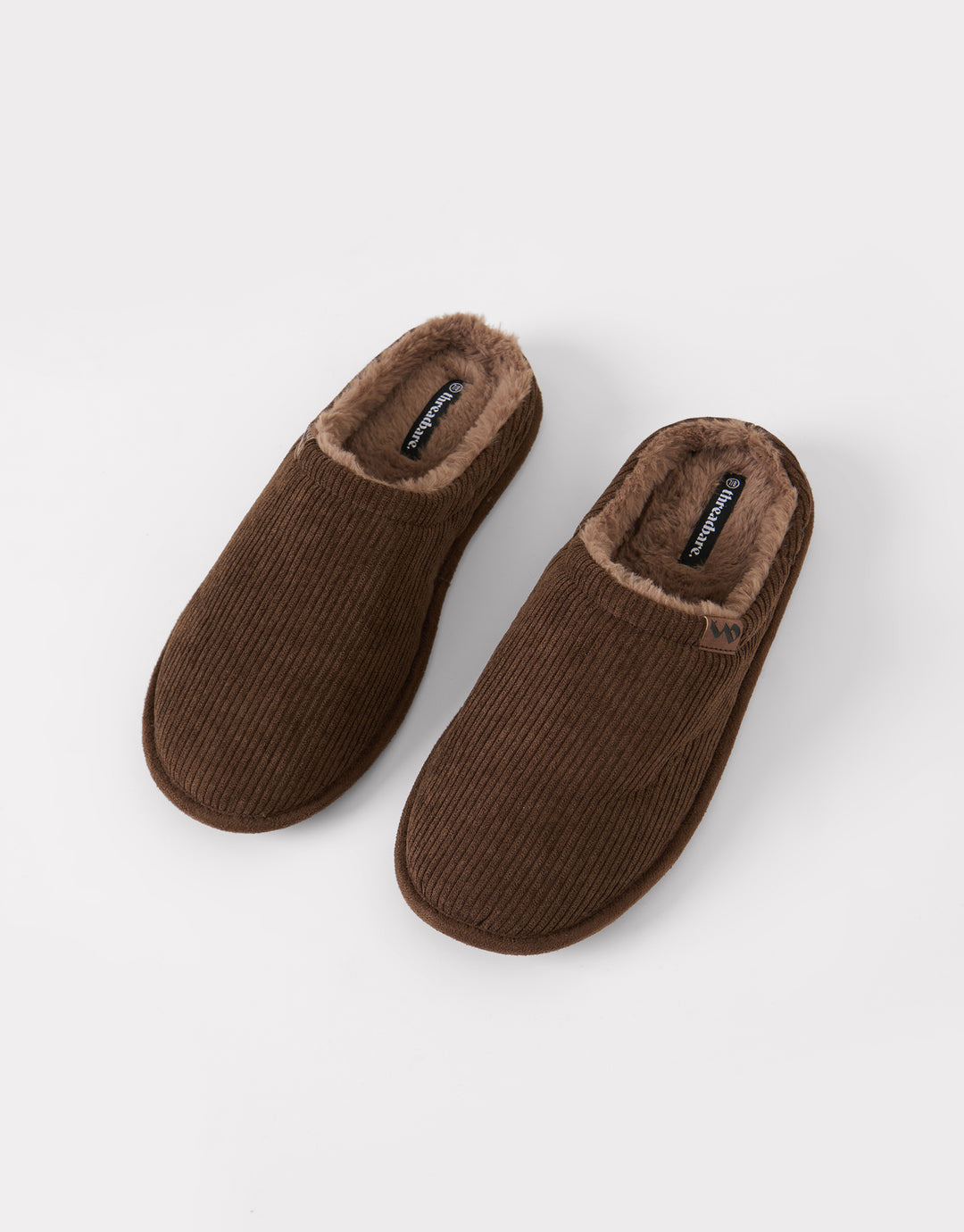 Corduroy Faux Fur Lined Mule Slippers in Brown