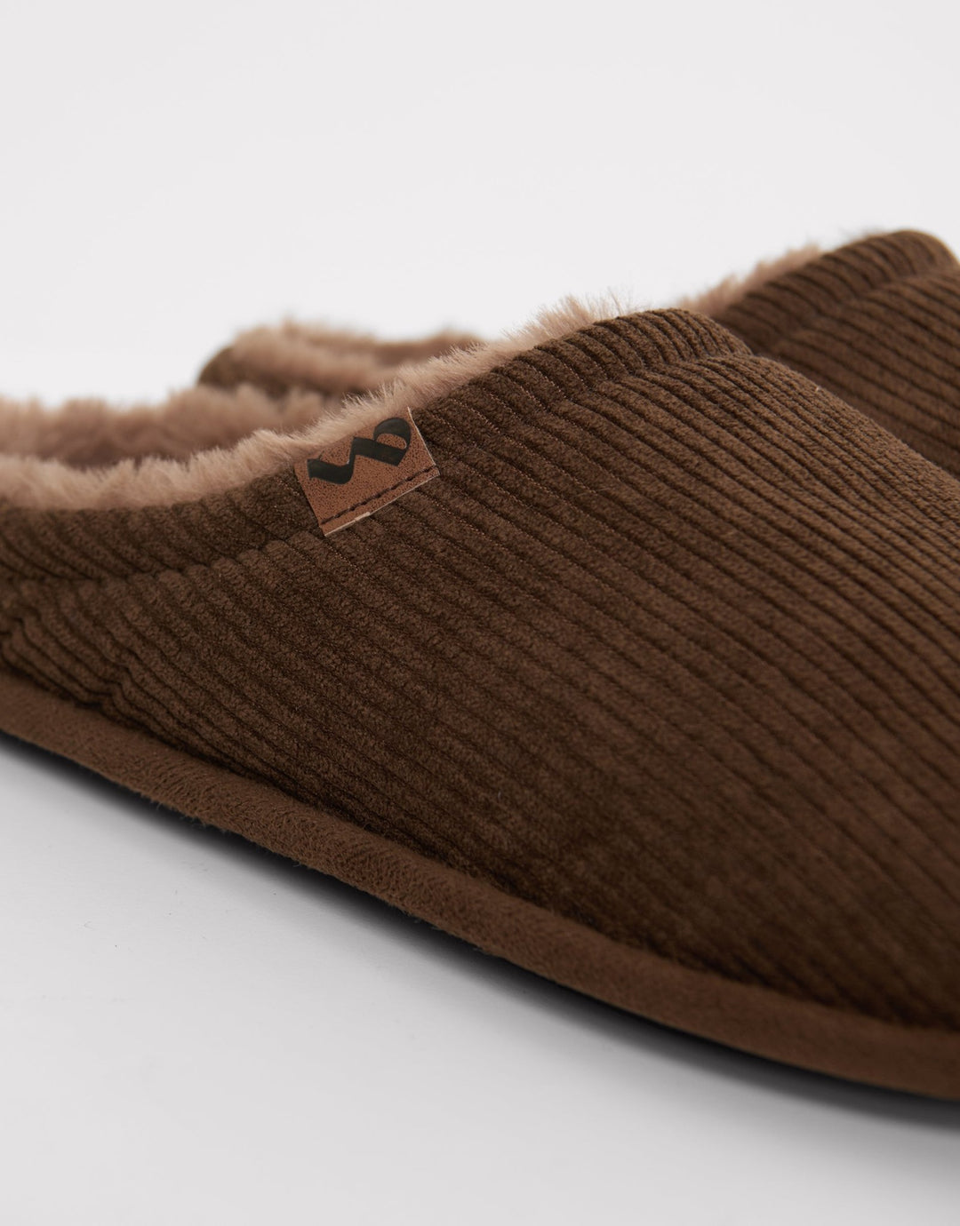 Corduroy Faux Fur Lined Mule Slippers in Brown