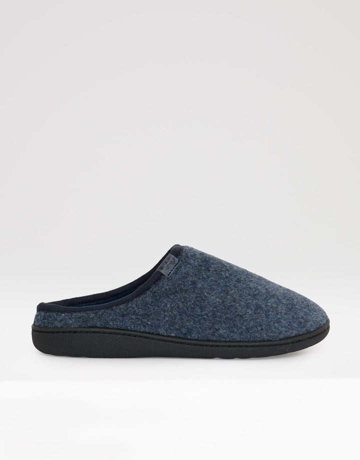 Textured Faux Fur Lined Mule Slippers in Denim Blue