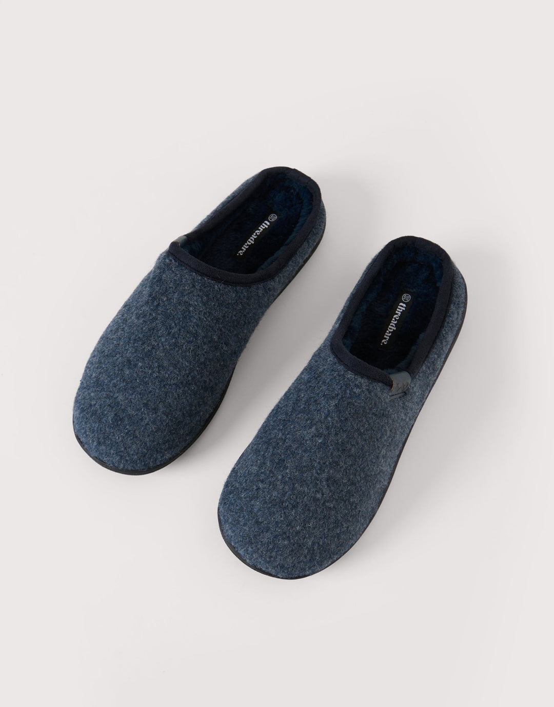 Textured Faux Fur Lined Mule Slippers in Denim Blue