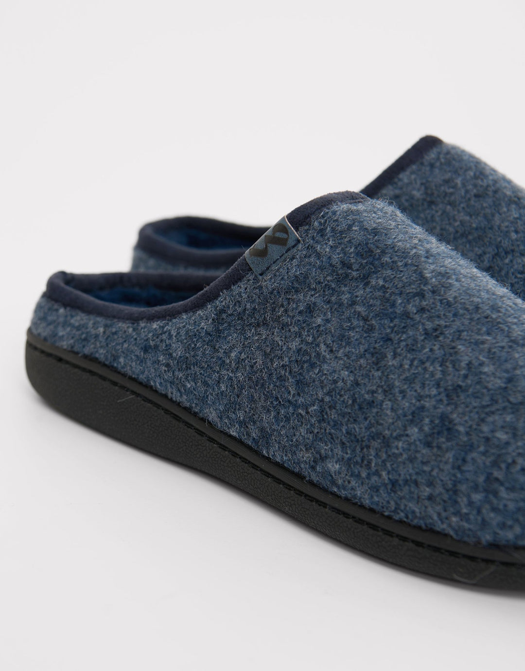 Textured Faux Fur Lined Mule Slippers in Denim Blue