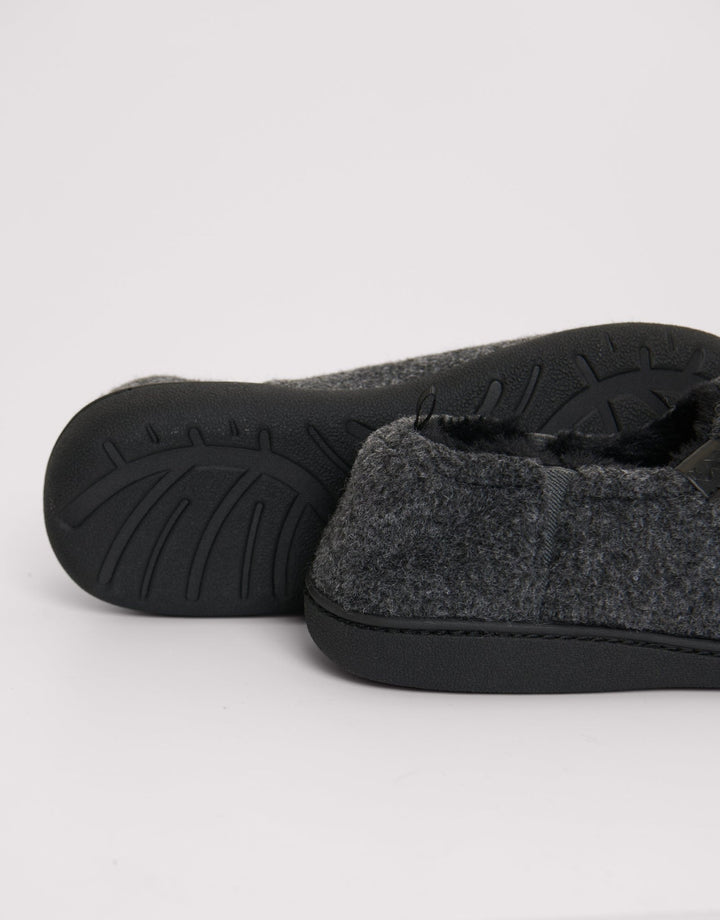Elasticated Faux Fur Lined Slippers in Charcoal
