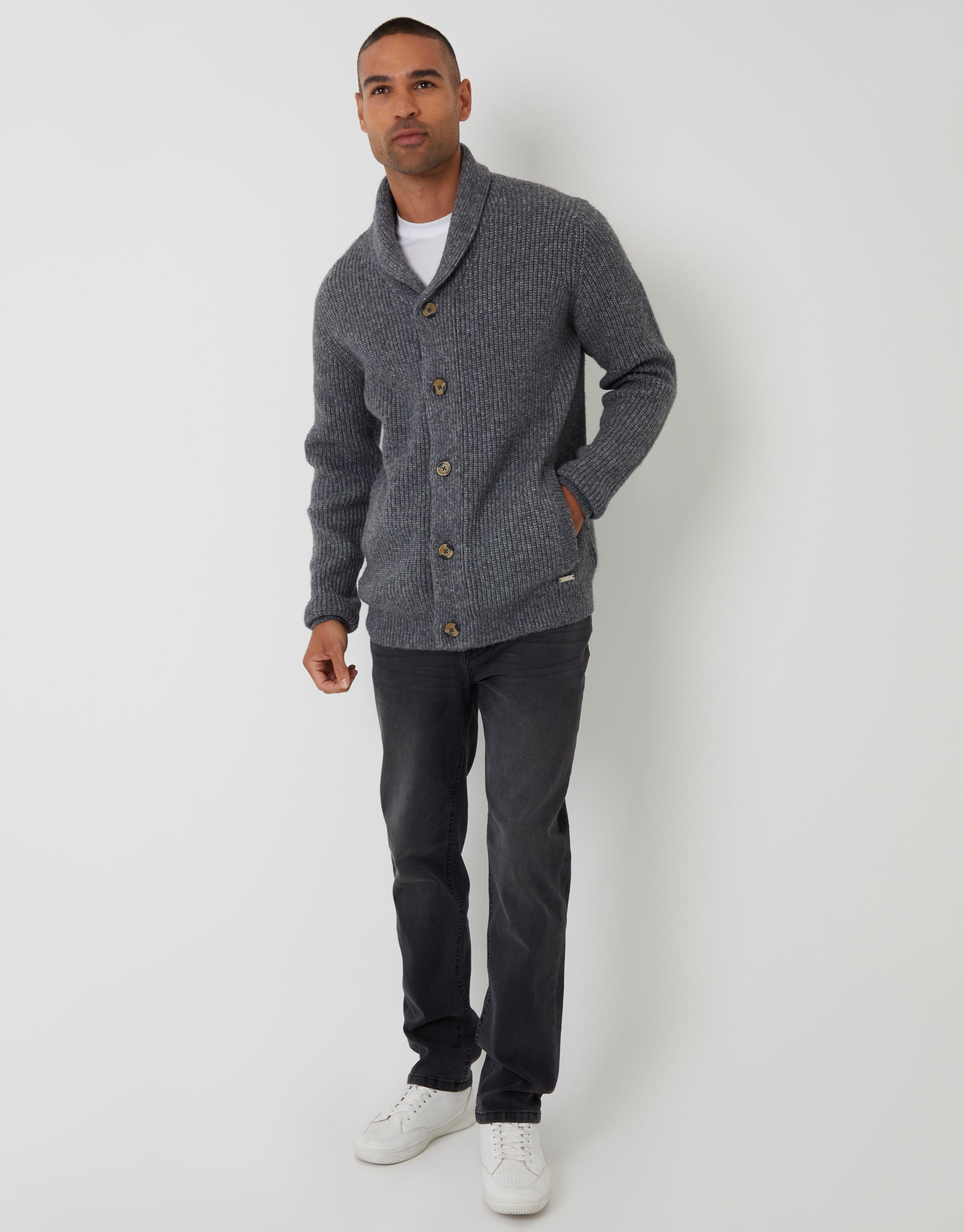 Threadbare Men's Charcoal Grey Marl Shawl Cardigan