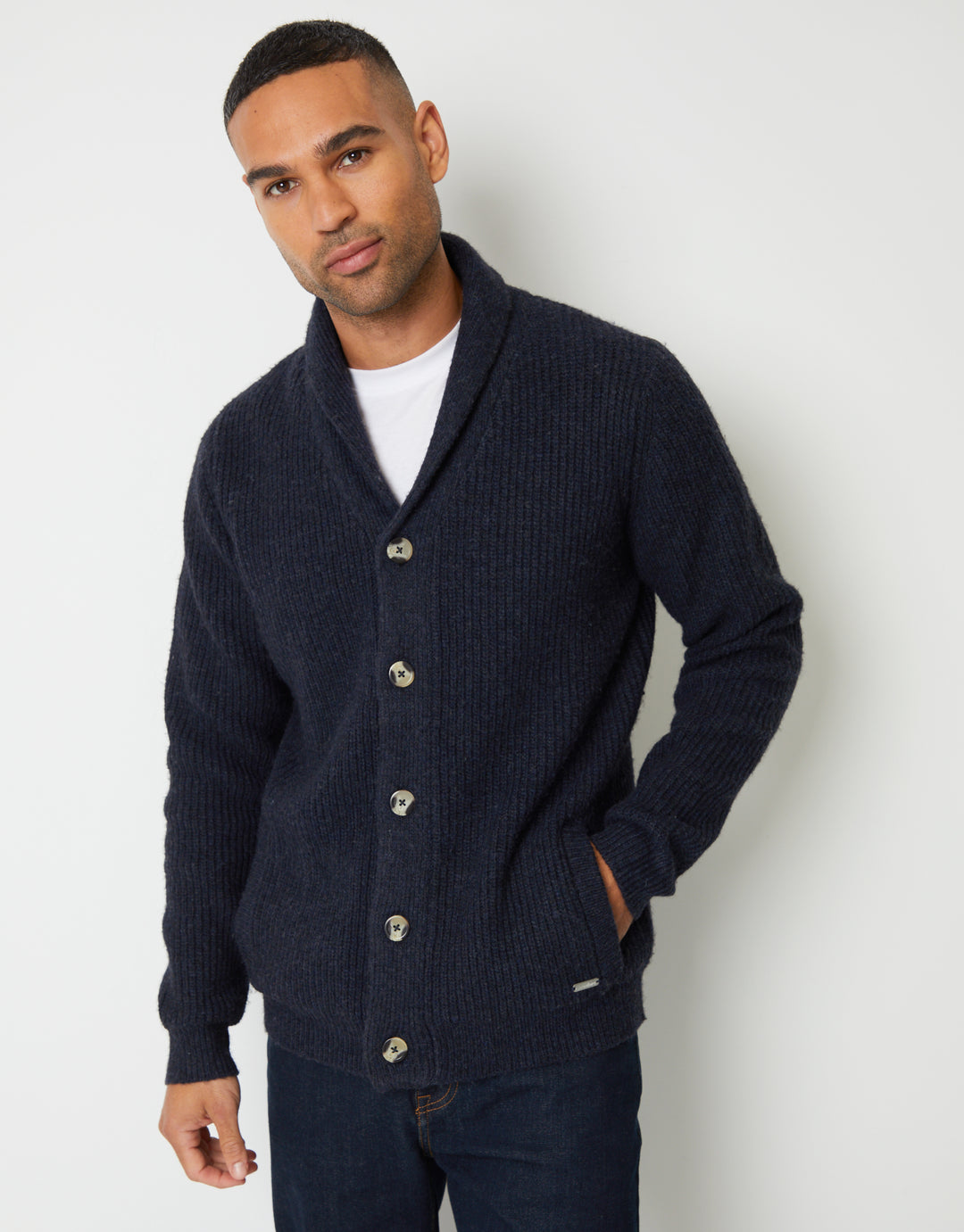 Navy Marl Shawl Cardigan