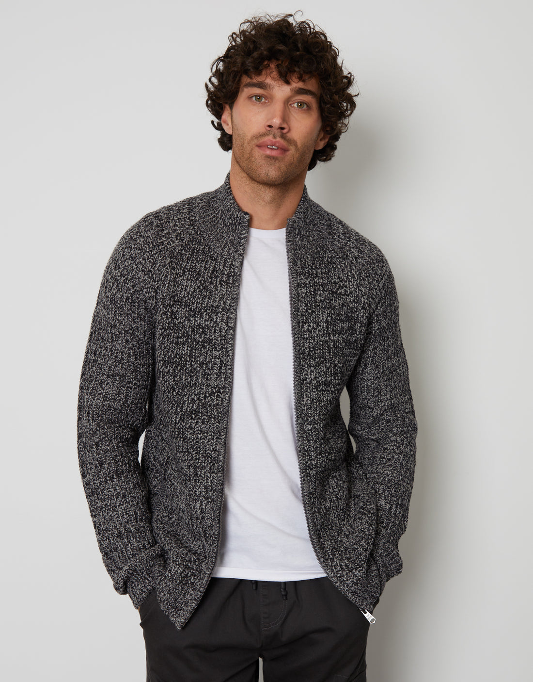 Men's Charcoal Full-Zip Cardigan – Threadbare